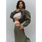 YAKAMEL Kadın Eşofman Takımı Sweatshirt Jogger HAKİ Oversize Şardonlu Kapüşonlu