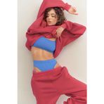 YAKAMEL Kadın Eşofman Takımı Sweatshirt Jogger MÜRDÜM Oversize Şardonlu Kapüşonlu