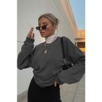 Yakamel Kadın Füme Uzun Kollu Sweatshirt Bisiklet Yaka Oversize Basic