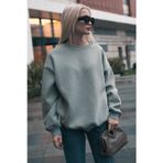 Yakamel Kadın Gri Basic Uzun Kollu Bisiklet Yaka Oversize Sweatshirt