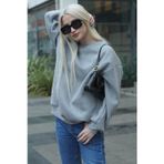 Yakamel Kadın Gri Melanj Basic Uzun Kollu Bisiklet Yaka Oversize Sweatshirt