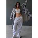 Yakamel Kadın Gri Mlnj Jogger Eşofman Altı Kalın İçi Polarlı Yüksek Bel Paçası Lastikli Gray Sweatpants