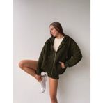 YAKAMEL Kadın Haki Bol Salaş Basic Model Baskısız Hırka