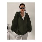 YAKAMEL Kadın Haki Fermuarlı Oversize 3İplik Polar Sweatshirt Hırka
