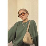 YAKAMEL Kadın Haki Uzun Kollu Sweatshirt Bisiklet Yaka Oversize Basic