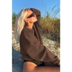 Yakamel Kadın Kahverengi Basic Uzun Kollu Bisiklet Yaka Oversize Sweatshirt