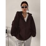 Yakamel Kadın Kahverengi Fermuarlı Oversize 3İplik Polar Sweatshirt Hırka