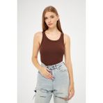 Yakamel Kadın Kahverengi Fitilli Basic Örme Askılı Trend Spor Atlet - XL