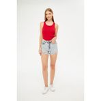 Yakamel Kadın Kırmızı Fitilli Basic Örme Askılı Trend Spor Atlet - 4BY-Kırmızı - XL