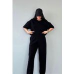YAKAMEL Kadın kısa kollu pijama takımı bisiklet yaka salaş tok kumaş