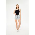 Yakamel Kadın Siyah Fitilli Basic Örme Askılı Trend Spor Atlet - 000-Siyah