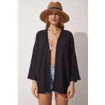 YAKAMEL Kadın SİYAH Kimono Üst Basic Yazlık Plaj Ürünü