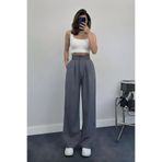 YAKAMEL Kadın Trend Bol Paça Yüksek Bel Pileli Crep Pantolon