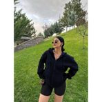 Yakamel Lacivert Kadın Düz Fermuarlı Oversize Hırka Sweatshirt