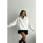 YAKAMEL Unisex 3 İplik Şardonlu Oversize Yarım Fermuarlı Sweatshirt