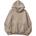 Yakamel Unisex Düz Renkli Oversize Kapşonlu Hoodie Pamuklu Bej Sweatshirt