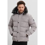 Yakamor Erkek Kapşonlu Şişme Mont - Taş - 2XL
