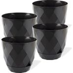 Yakamoz Prizma Saksı Seti 4 Adet Drenajlı Tabaklı Plastik Çiçek Saksısı Set (Antrasit, 0.65 lt)