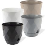 Yakamoz Prizma Saksı Seti 4 Adet Drenajlı Tabaklı Plastik Çiçek Saksısı Set (Renkli, 0.65 lt)