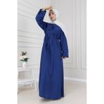Yakası Bağcıklı Lara Elbise-Lacivert - 2