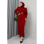 Yakası Çapraz Elbise Bordo - 36