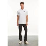 Yakası Düğmeli Yakalı Pike Baskılı T-Shirt - Beyaz - 2XL