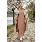 Yakası Fermuar Detaylı Elbise 71041-01 Bej - 40