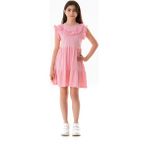 Yakası Güpürlü Kız Çocuk Elbise - Pembe - 8 Yaş