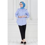 Yakası Kat Detaylı poplin Tunik-Bebe mavi