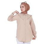 Yakası Kat Detaylı poplin Tunik-Bej