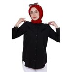Yakası Kat Detaylı poplin Tunik-Siyah