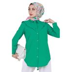 Yakası Kat Detaylı poplin Tunik-Yeşil
