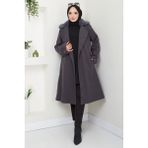 Yakası Kürk Detaylı Kaşe Kaban Antrasit HM2583 - 38