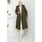 Yakası Kürk Detaylı Kaşe Kaban Haki HM2583 - 42