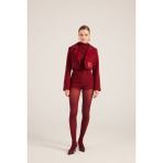 Yakası Saten Detaylı Camila Crop Blazer Ceket Bordo - XS