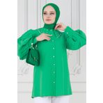 Yakası Taş Çakım Tunik-Benetton Yeşili