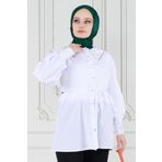 Yakası Taş Çakım Tunik-Beyaz