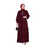 Yakası Taşlı Jakar Saten Abiye Elbise-Bordo