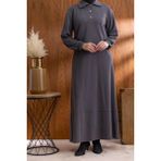 Yakası ve Manşeti Ribanalı Elbise - Antrasit - 2XL