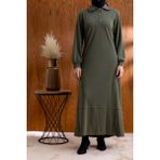 Yakası ve Manşeti Ribanalı Elbise - Haki - 2XL