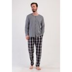 YAKE STORE CEPLI ERKEK P.SUPREM XXL TAMAMI DUGMELI UZUN KOL PIJAMA TAKIM - GRAY