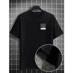 YAKE STORE Erkek Dağ Grafikli Tişört, Yaz Için Büyük Beden Rahat T-shirt - Siyah - Siyah
