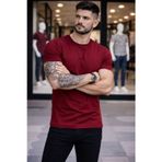 YAKE STORE Erkek T-Shirt Bisiklet Yaka Slim Fit Dar Kesim Likralı Tişört Günlük Basic Body - Bordo - Bordo