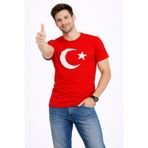 YAKE STORE Erkek T-Shirt Kısa Kol Bisiklet Yaka Ay Yıldız Bayrak Baskılı Tişört - Kırmızı - Kırmızı
