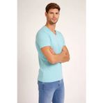 YAKE STORE Erkek T-Shirt V Yaka Slim Fit Dar Kesim Likralı Tişört Günlük Basic Body - Turkuvaz - Turkuaz