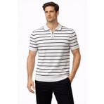 YAKE STORE Erkek Triko Polo Yaka Fermuarlı Çizgili Tişört T-Shirt Yazlık Şık - Beyaz - Beyaz