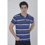 YAKE STORE Erkek Yakalı Slim Fit Dokuma Çizgili T-Shirt - Mavi - Mavi
