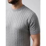 YAKE STORE Erkek Yazlık Triko Dokuma Tişört Kısa Kol Bisiklet Yaka Örgü Desenli T-Shirt - Gri - Gri