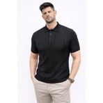 YAKE STORE Erkek Yazlık Triko Tişört Kısa Kol Polo Yaka Düğmeli T-Shirt - Siyah - Siyah