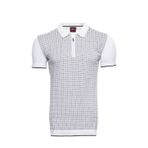 YAKE STORE Polo Yaka Açık Gri Desenli Fermuarlı Örme T-shirt - Wessi - Krem